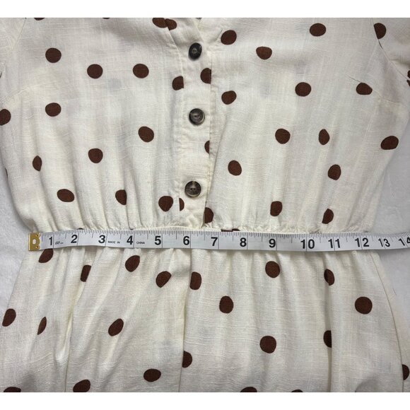 Polka Dot ButtonDown Midi Dress W/ Puff Sleeves & Tiered Skirt Juniors Womens M - Picture 8 of 11